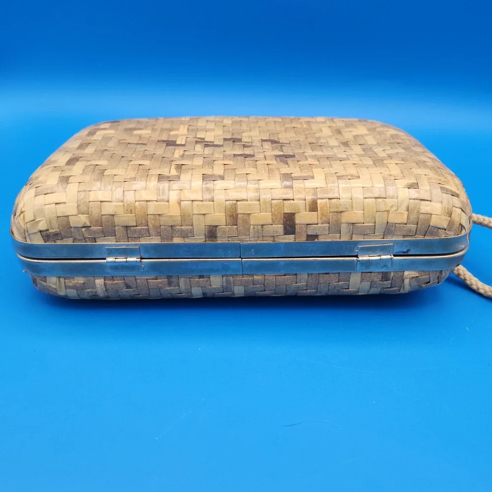 Vintage Retro‎ Woven Wicker Rattan Basket style Purse Crossbody Shoulder Bag